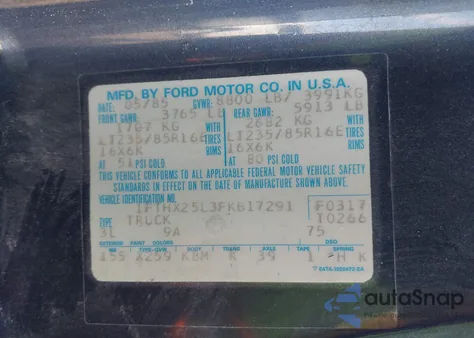 1985 Ford F250 z USA, uszkodzony, nr VIN 1FTHX25L3FKB17291